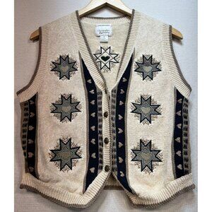 Christopher & Banks Women's Ramie Hand Embroidered Vest Size M Beige Geometric